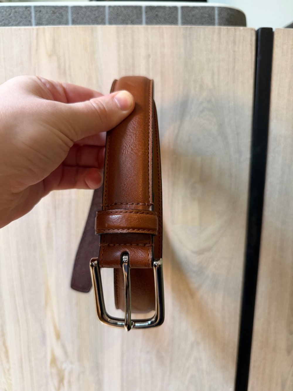 Cole Haan Brown Leather Dress Belt with Silver Buckle